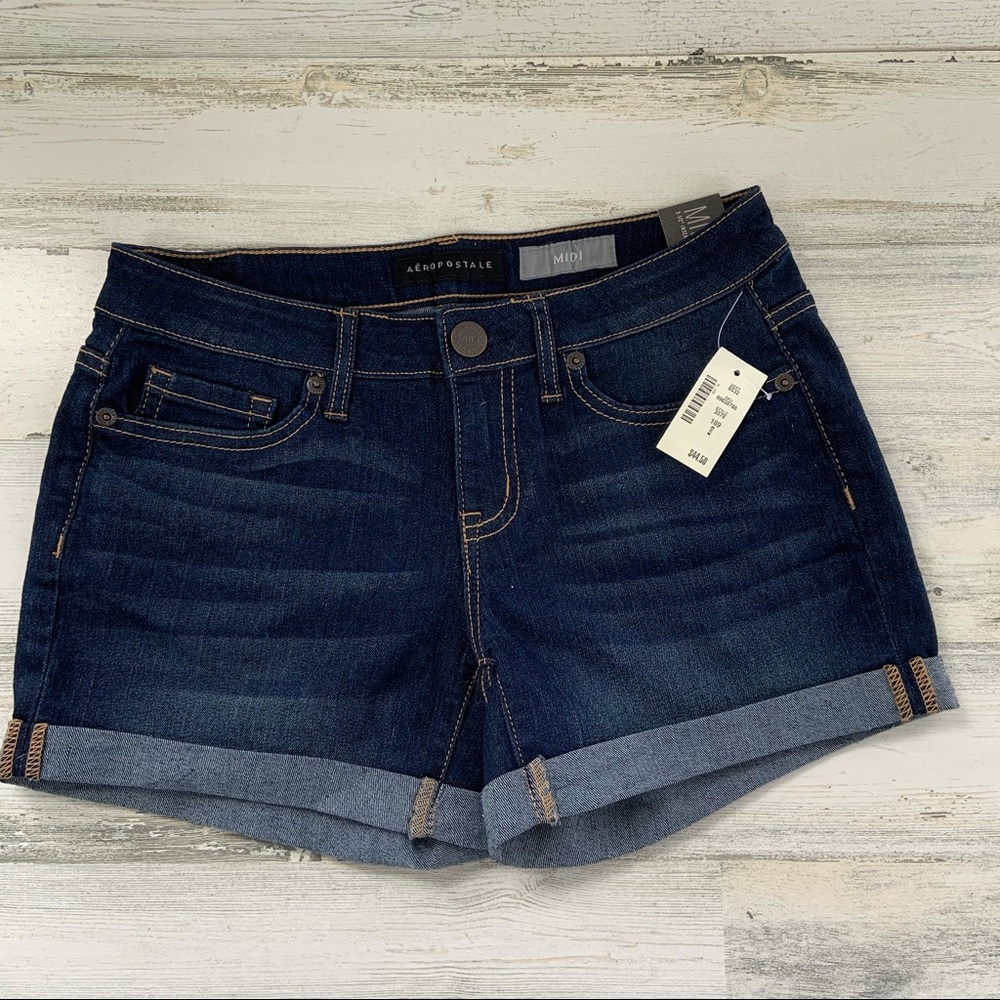 AEROPOSTALE MIDI NWT Dark Wash Jean Shorts Size 0